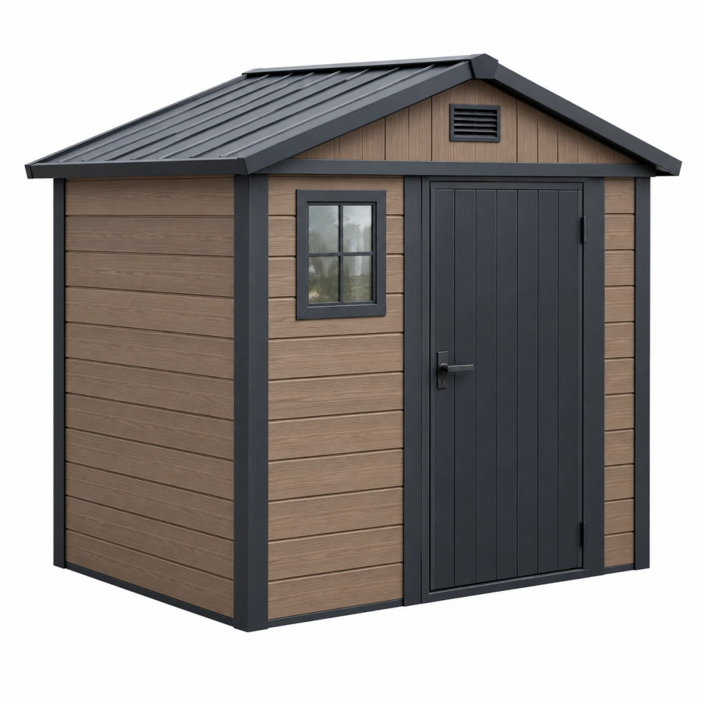 Gartenhaus 200 x 150 x 210 cm Holzoptik Braun Anthrazit Geräteschuppen mit Satteldach
