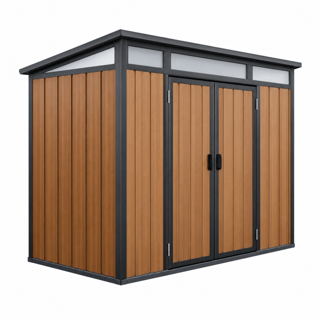 Gartengerätehaus 180 x 120 x 200 cm Metall Kunststoff Holzoptik Braun Anthrazit mit Doppeltür