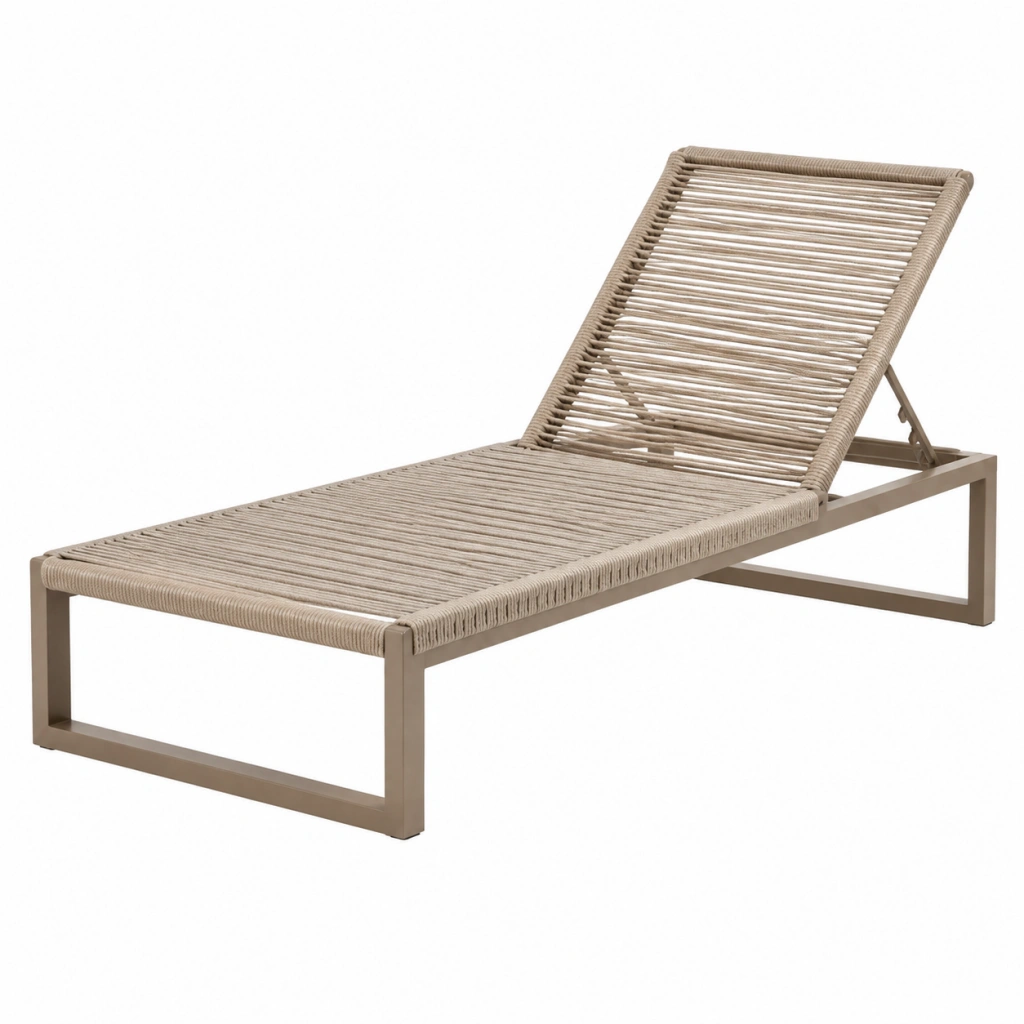 Sonnenliege 200 x 70 x 85 cm mit Metallgestell und Seilbespannung in Taupe - verstellbare Gartenliege