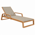Gartenliege 200 x 70 x 85 cm Holz Beige mit Textilbespannung verstellbare Rückenlehne