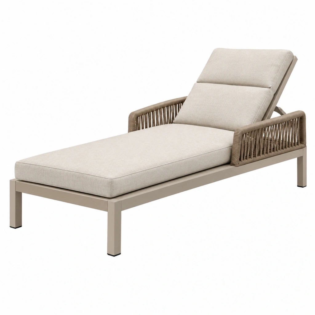 Outdoor-Sonnenliege 200 x 75 x 85 cm Beige mit Metallgestell und Seilbespannung verstellbar