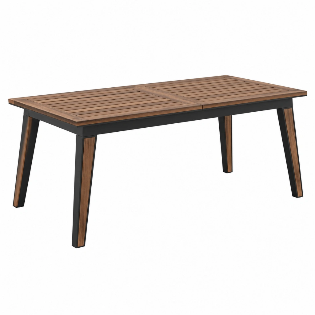 Gartentisch 180 x 90 x 75 cm Holz Metall Braun Schwarz rechteckig