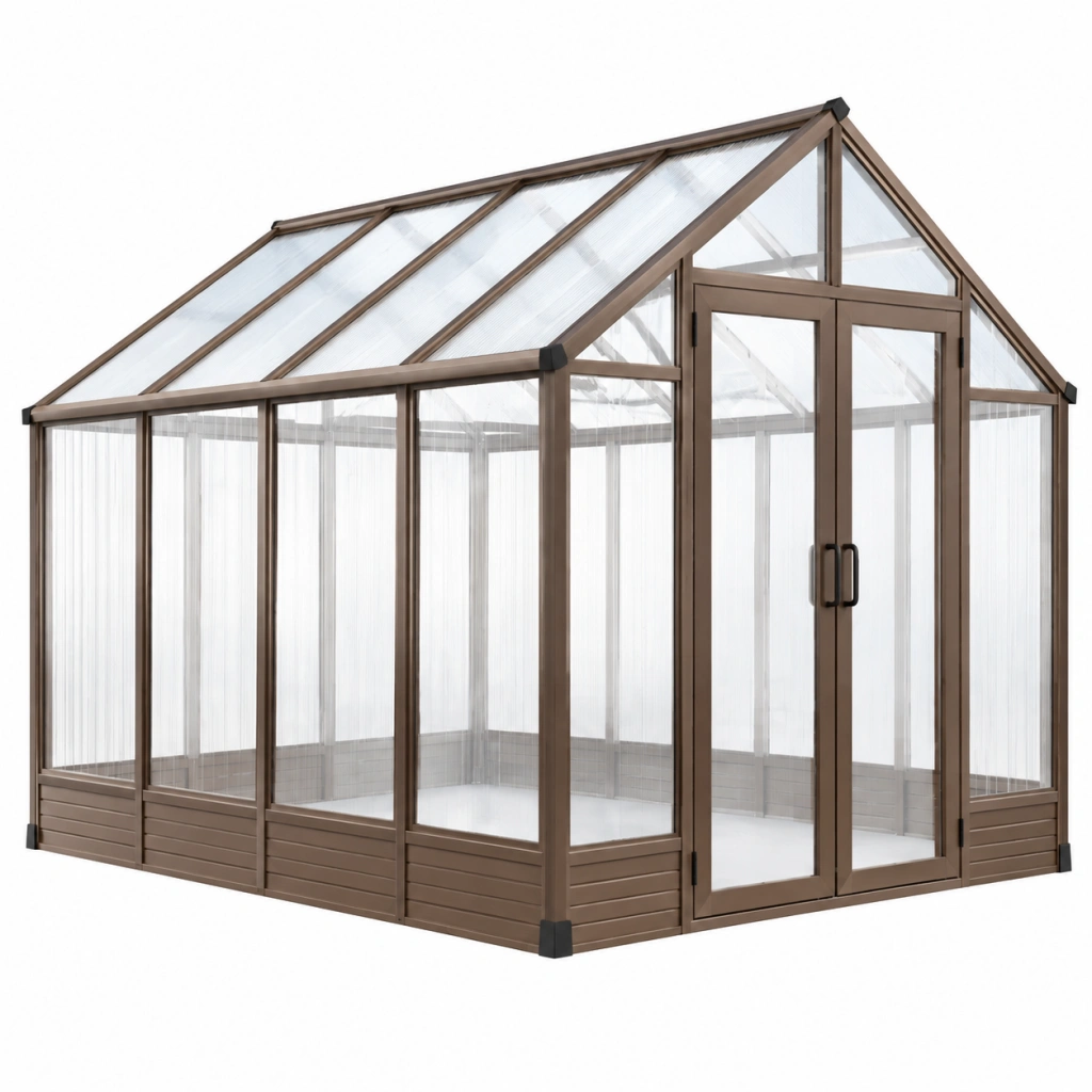 Gewächshaus 240 x 180 x 240 cm braun Aluminium mit Polycarbonatplatten und Doppeltür
