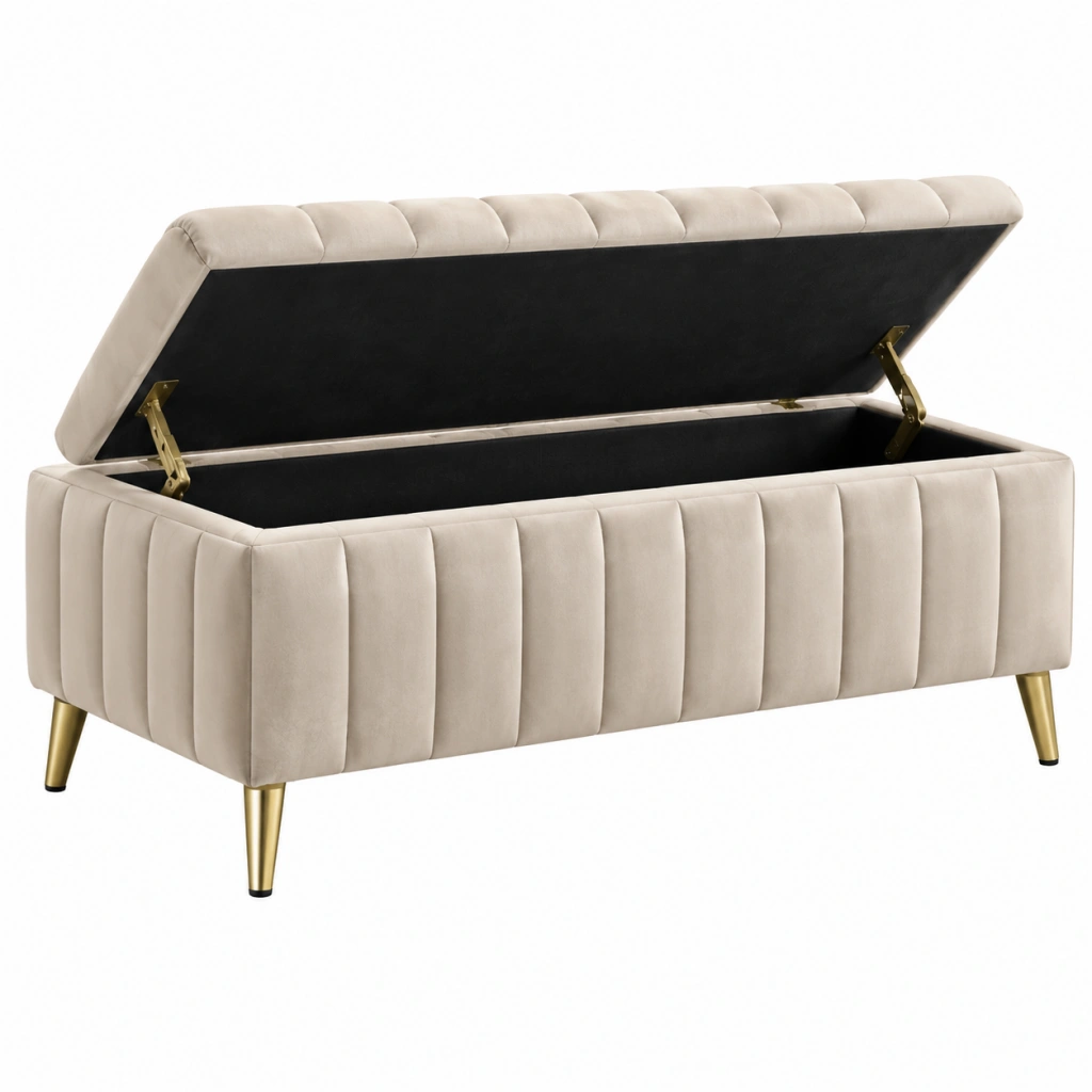 Sitzbank 120 x 45 x 48 cm aus Textil in Beige mit Stauraum und Metallfüßen