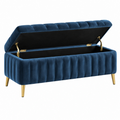 Sitzbank 140 x 45 x 46 cm aus Samt Blau mit Stauraum im Glamour-Stil
