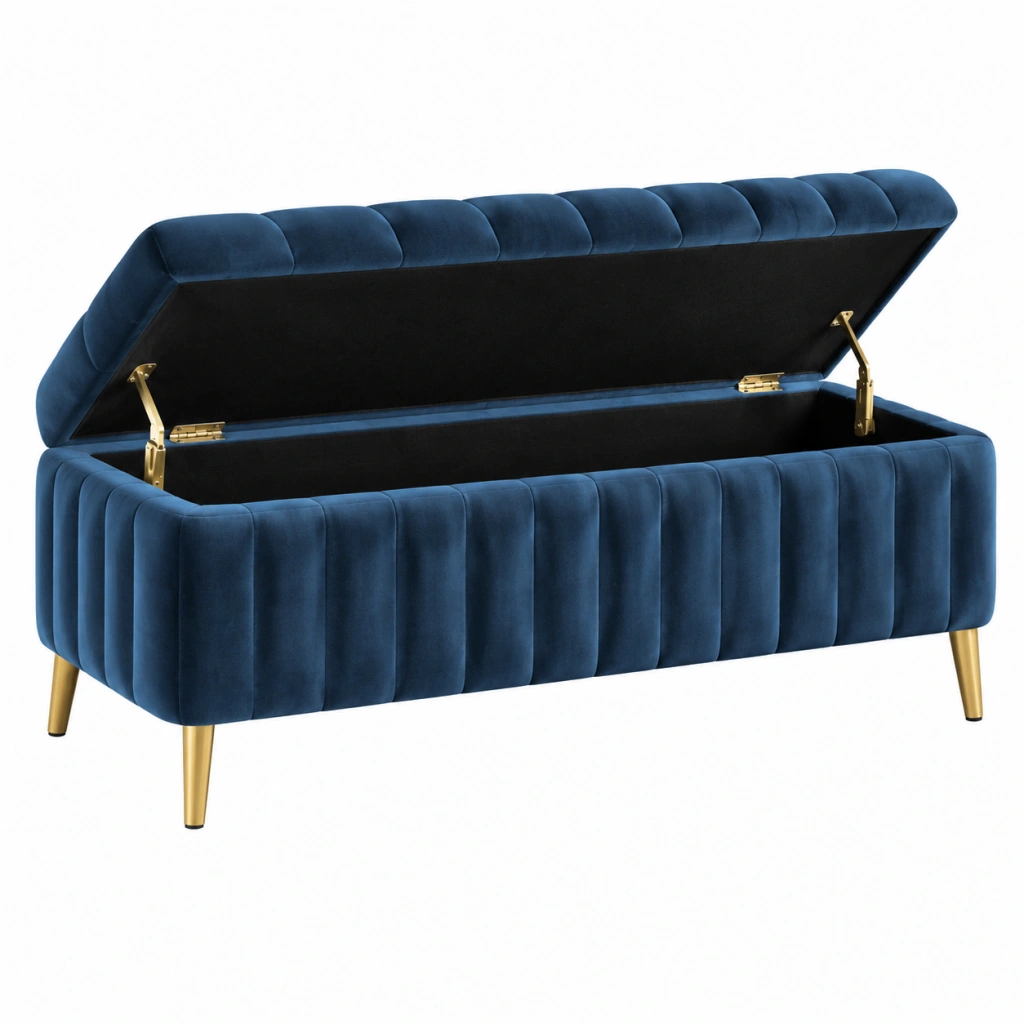 Sitzbank 140 x 45 x 46 cm aus Samt Blau mit Stauraum im Glamour-Stil