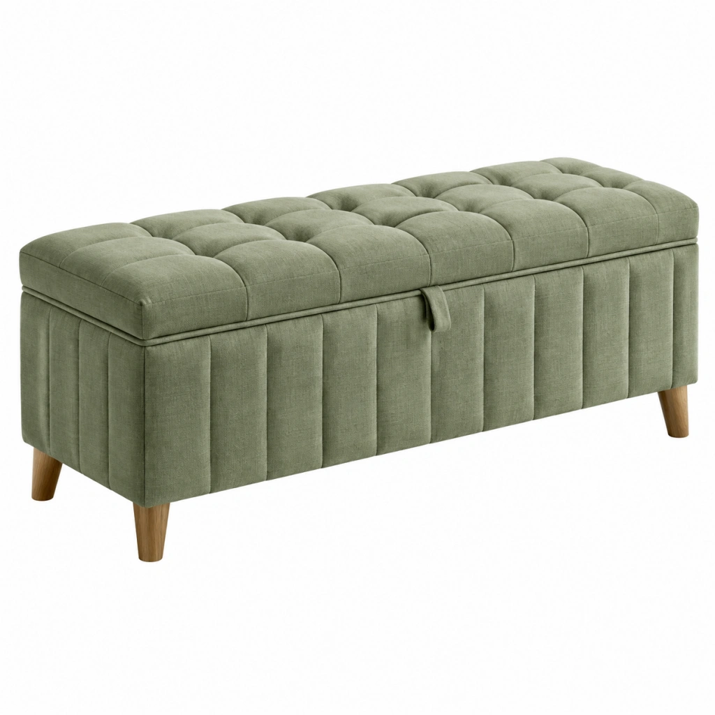 Sitzbank mit Stauraum 110 x 40 x 45 cm Stoff Grün gepolstert