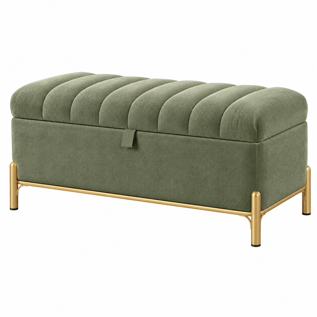 Aufbewahrungsbank 120 x 45 x 48 cm Textil Salbeigrün mit Klappdeckel Modern