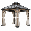 Gartenpavillon 300 x 300 x 300 cm Metall in Anthrazit Beige mit Vorhängen