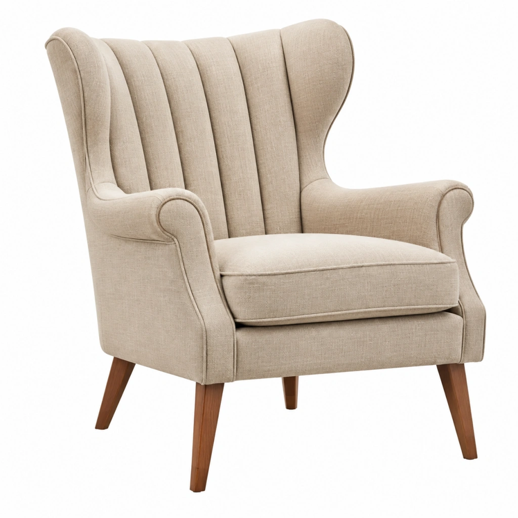 Ohrensessel 80 x 85 x 105 cm Beige Stoff Holzbeine mit hoher Rückenlehne