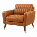 Sessel 85 x 82 x 86 cm in Braun Lederoptik mit Holzfüßen im Mid Century Stil