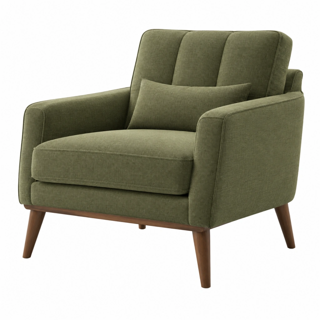 Polstersessel 90 x 85 x 95 cm olivgrüner Stoffbezug Holzfüße - Mid Century Stil