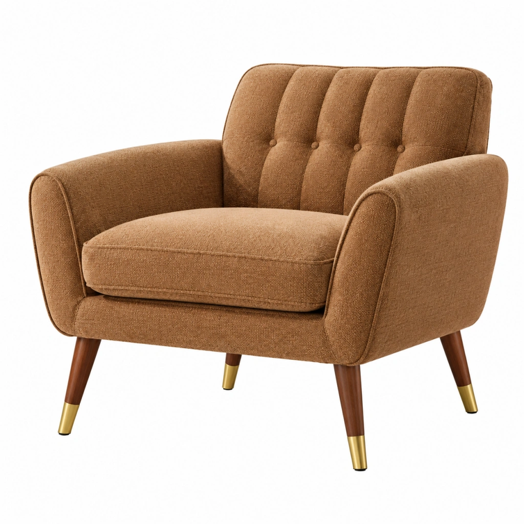 Sessel 85 x 82 x 88 cm in Braun mit Strukturstoff Holzbeinen und Knopfheftung