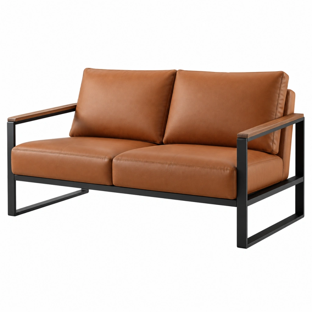 2-Sitzer Sofa 140 x 78 x 82 cm braunes Kunstleder mit Metallgestell im Industriestil