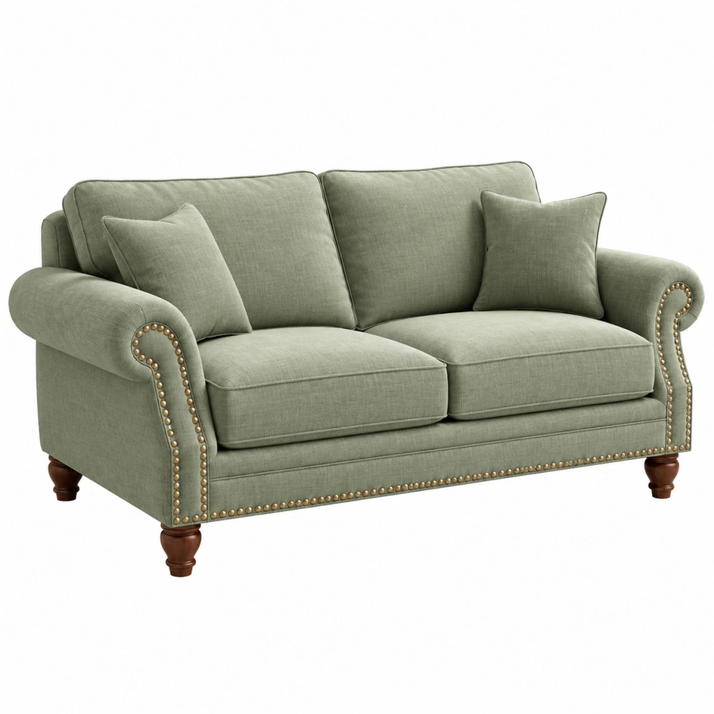 2-Sitzer-Sofa 170 x 90 x 90 cm salbeigrüner Textilbezug mit Holzfüßen im klassischen Stil
