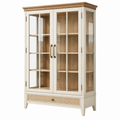 Vitrine 90 x 40 x 180 cm Holzwerkstoff Creme Natur mit Glastüren und Schublade im Landhausstil