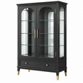Vitrine 100 cm Schwarz Holz und Glas mit Schublade im klassischen Stil
