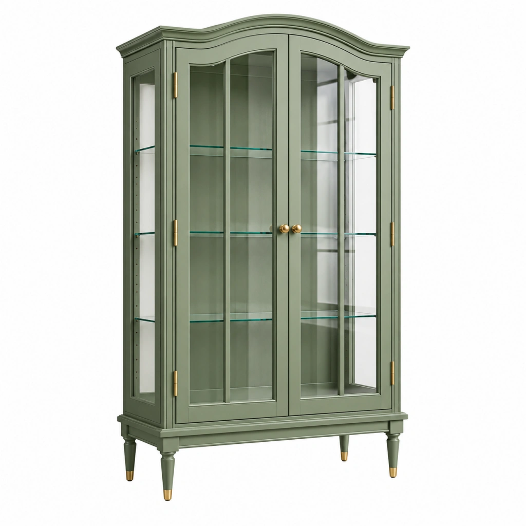 Vitrine 90 x 40 x 180 cm aus Holz und Glas Grün Klassischer Stil
