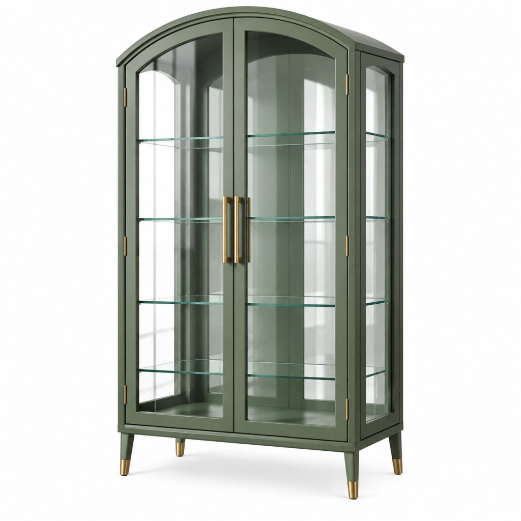Glasvitrine 90 x 45 x 180 cm Grün aus Holzwerkstoff und Glas mit 2 Türen im klassischen Stil