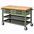 Werkbank 120 x 60 x 90 cm aus Metall und Holz in Grün mit 4 Schubladen Rollen und Ablagen