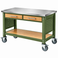 Werkbank 120 x 60 x 90 cm aus Metall und Holz mit Edelstahl-Arbeitsplatte Rollen und Schubladen