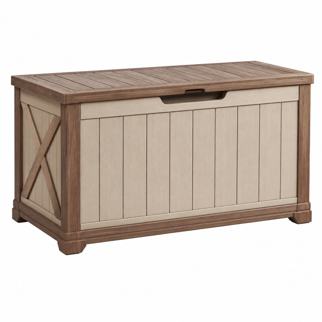 Garten-Aufbewahrungsbox 120 x 60 x 65 cm aus Kunststoff in Beige Braun im Landhausstil