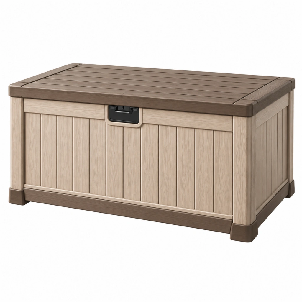 Garten-Aufbewahrungsbox 120 x 60 x 65 cm Kunststoff Beige Braun mit Klappdeckel